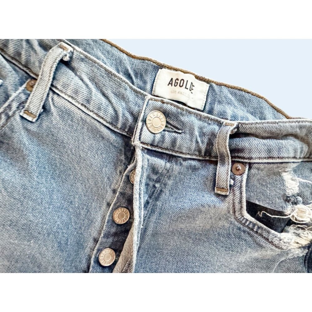 AGOLDE Hi Rise Button Fly Distressed Straight Leg Jeans Size 28 - Picture 5 of 8